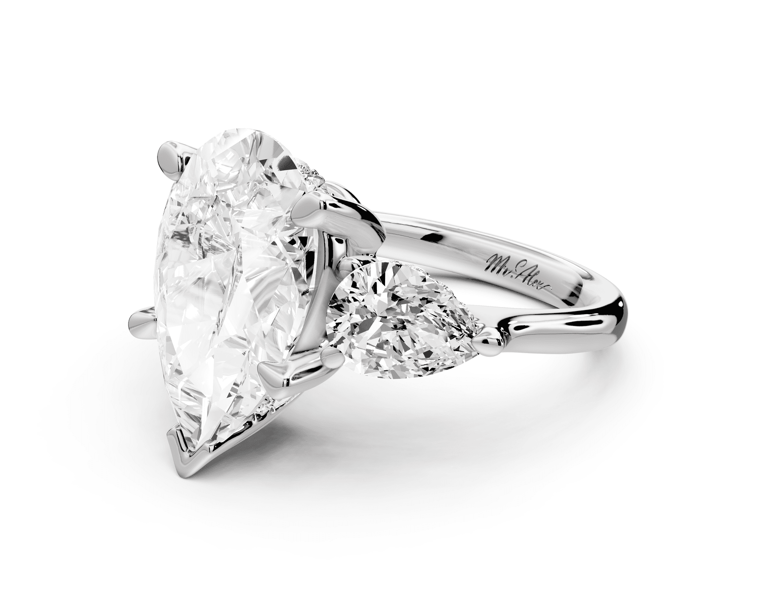 Stella - 5ct platinum Three Stone pear with pears Hidden Halo Engagement Ring - Mr. Alex Jewelry