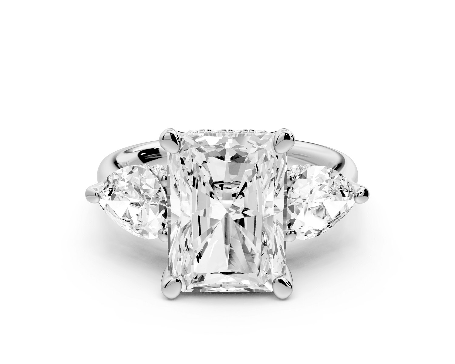Stella - 5ct platinum Three Stone radiant with pears Hidden Halo Engagement Ring - Mr. Alex Jewelry