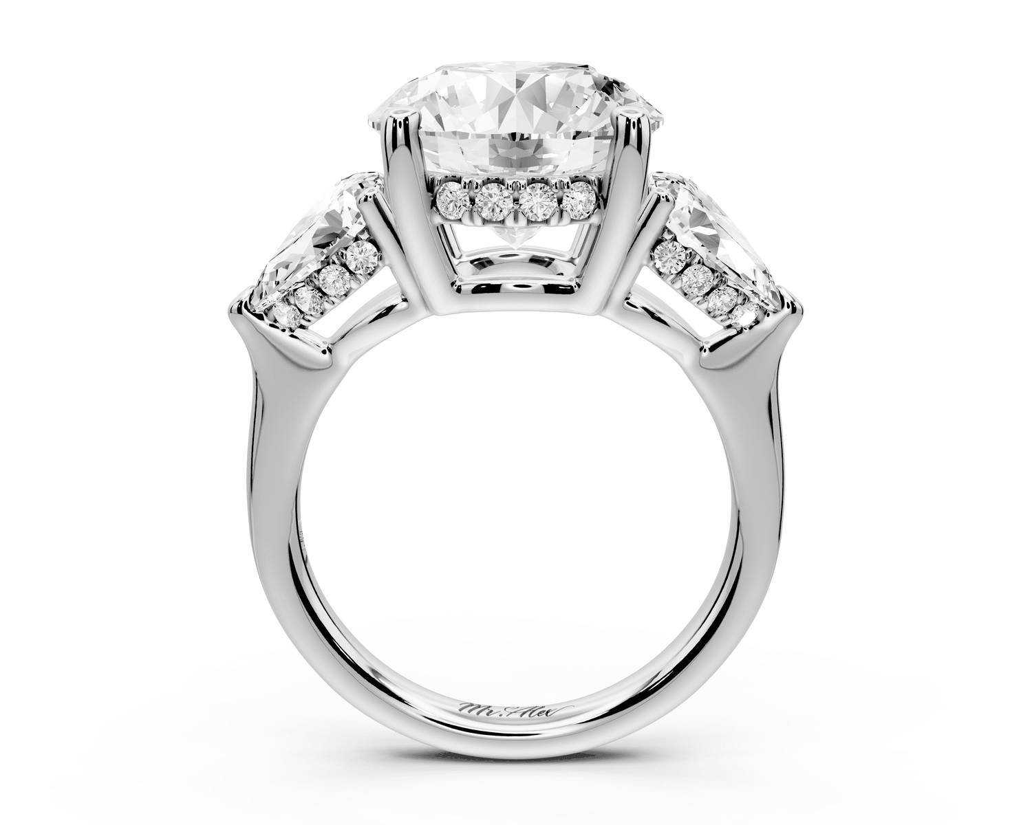 Stella - 5ct platinum Three Stone round with pears Hidden Halo Engagement Ring - Mr. Alex Jewelry