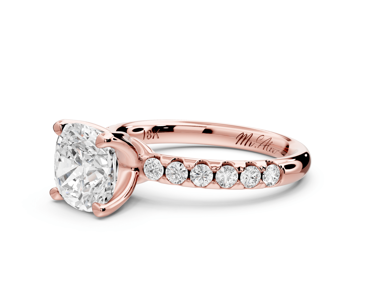 Valeria - 2ct 14k rose gold cushion Scalloped Pavé Half Band Engagement Ring - Mr. Alex Jewelry
