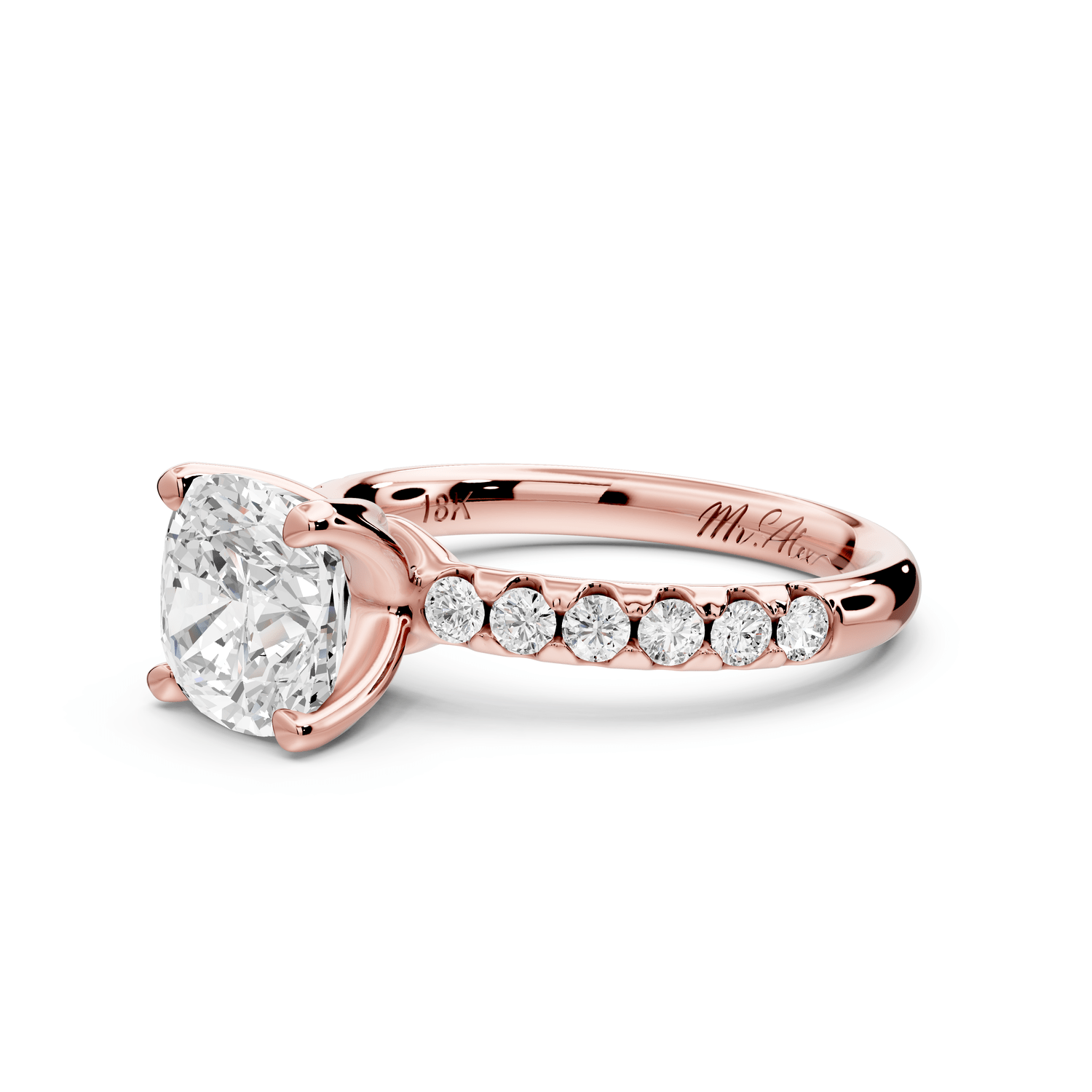 Valeria - 2ct 14k rose gold cushion Scalloped Pavé Half Band Engagement Ring - Mr. Alex Jewelry