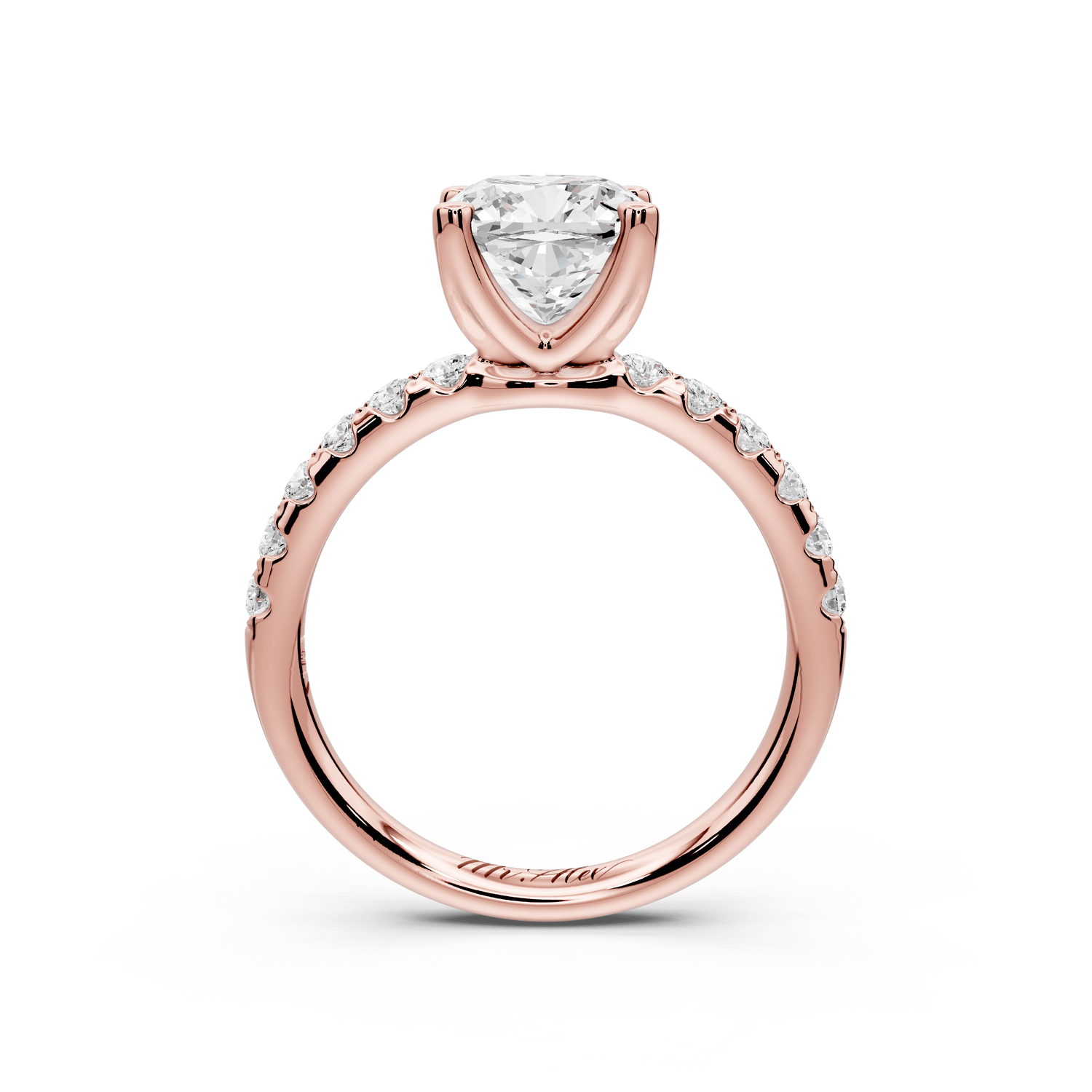Valeria - 2ct 14k rose gold cushion Scalloped Pavé Half Band Engagement Ring - Mr. Alex Jewelry
