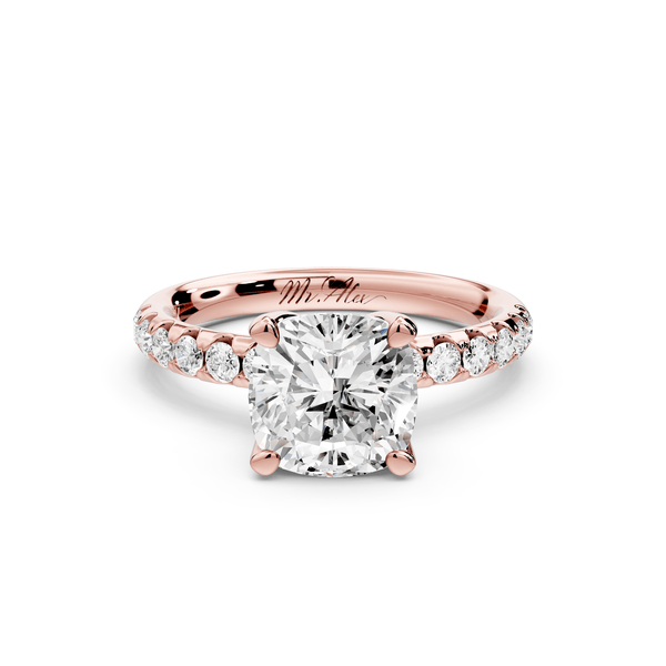 Valeria - 2ct 14k rose gold cushion Scalloped Pavé Half Band Engagement Ring - Mr. Alex Jewelry