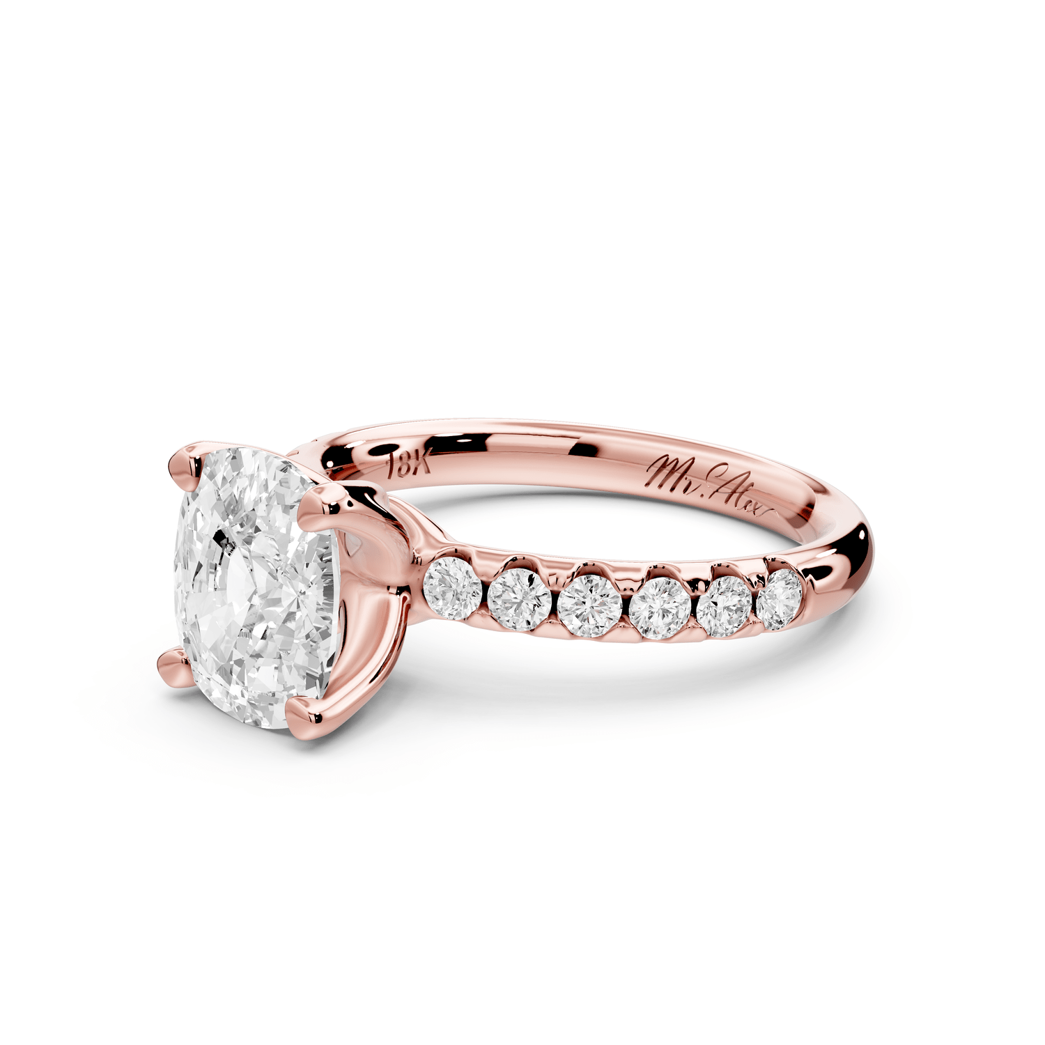 Valeria - 2ct 14k rose gold ecushion Scalloped Pavé Half Band Engagement Ring - Mr. Alex Jewelry