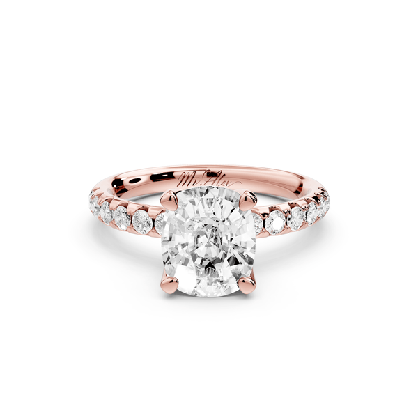 Valeria - 2ct 14k rose gold ecushion Scalloped Pavé Half Band Engagement Ring - Mr. Alex Jewelry