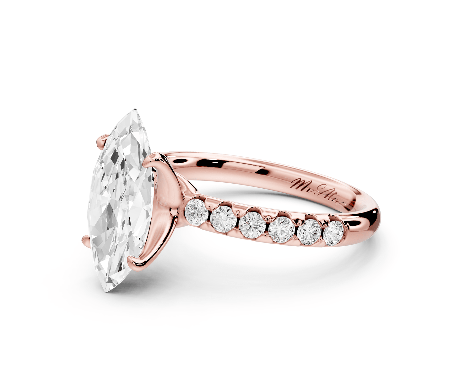 Valeria - 2ct 14k rose gold marquise Scalloped Pavé Half Band Engagement Ring - Mr. Alex Jewelry
