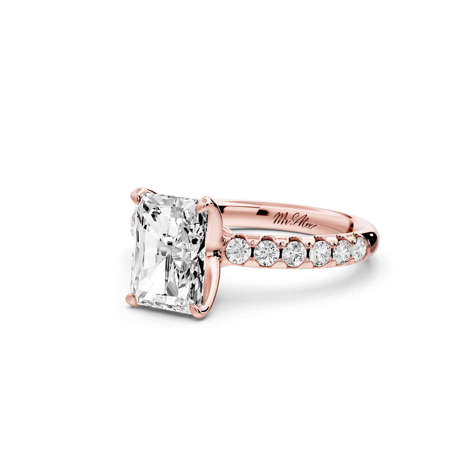 Valeria - 2ct 14k rose gold radiant Scalloped Pavé Half Band Engagement Ring - Mr. Alex Jewelry