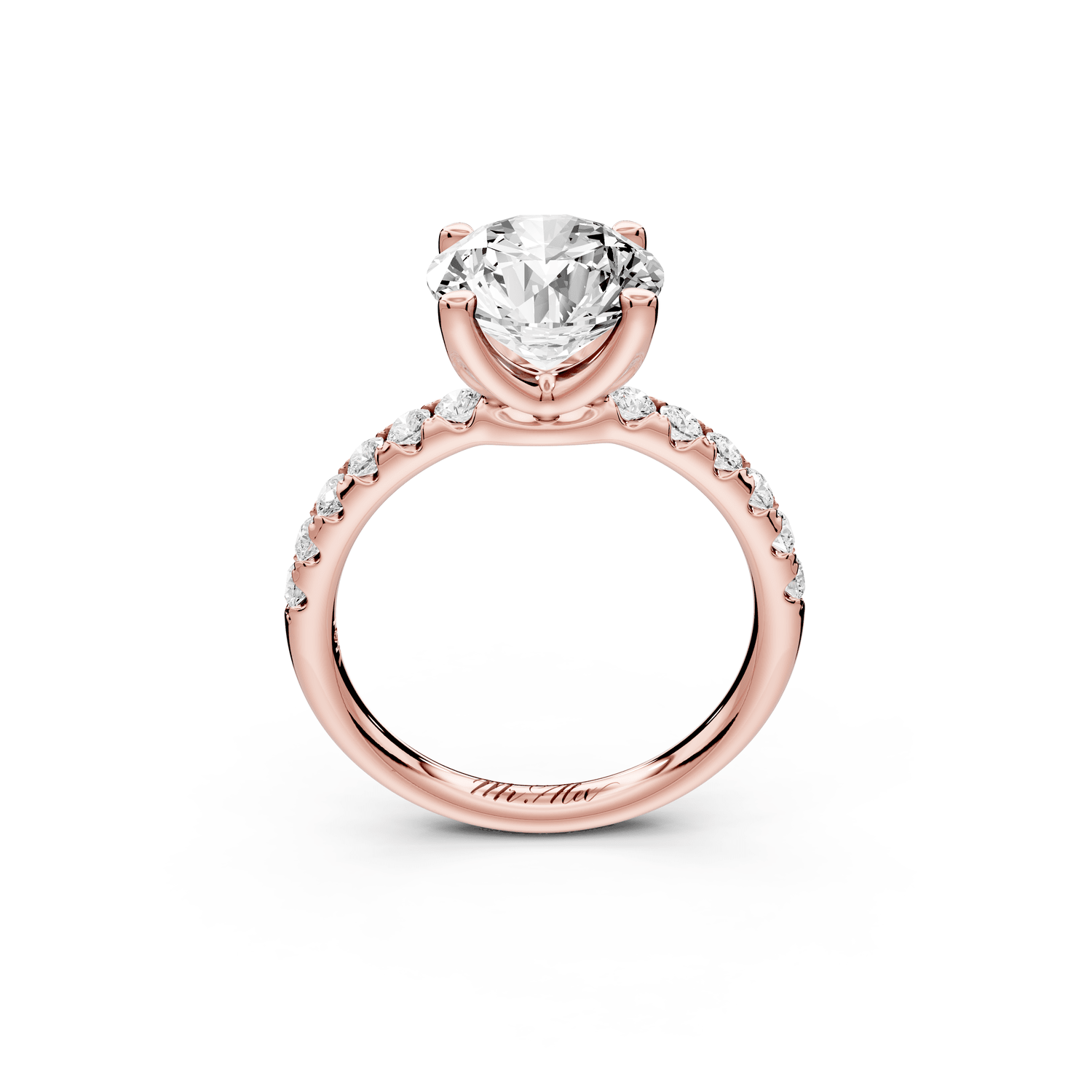 Valeria - 2ct 14k rose gold round Scalloped Pavé Half Band Engagement Ring - Mr. Alex Jewelry