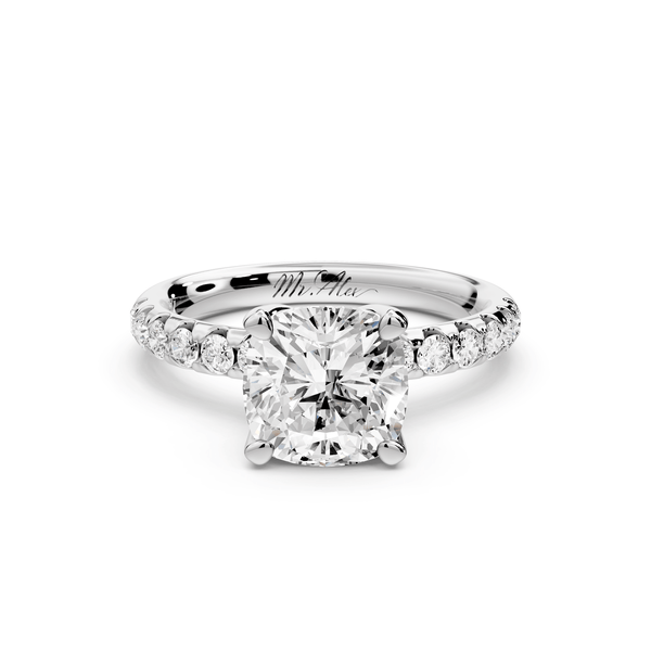 Valeria - 2ct 14k white gold cushion Scalloped Pavé Half Band Engagement Ring - Mr. Alex Jewelry