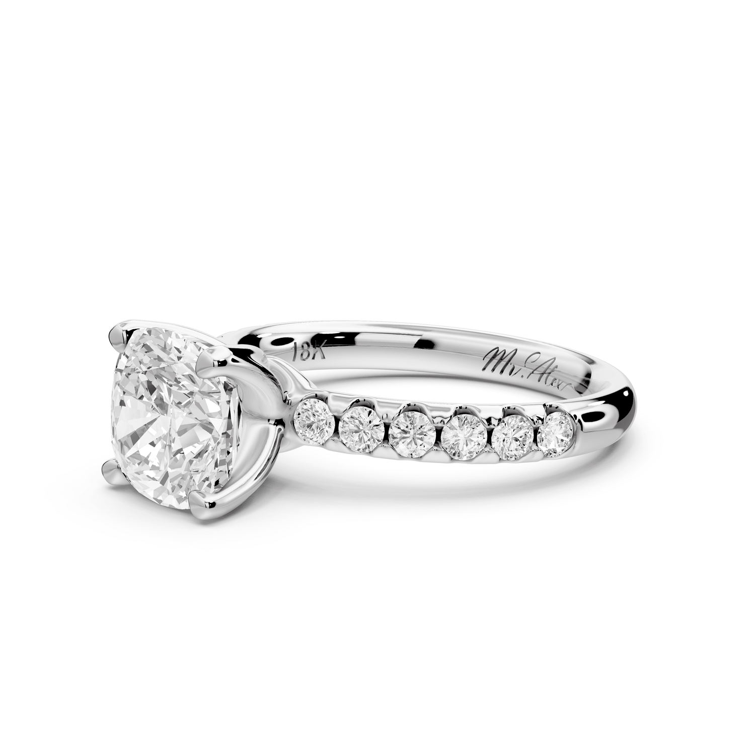 Valeria - 2ct 14k white gold cushion Scalloped Pavé Half Band Engagement Ring - Mr. Alex Jewelry