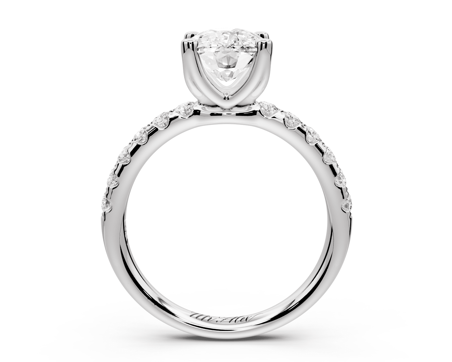 Valeria - 2ct 14k white gold ecushion Scalloped Pavé Half Band Engagement Ring - Mr. Alex Jewelry