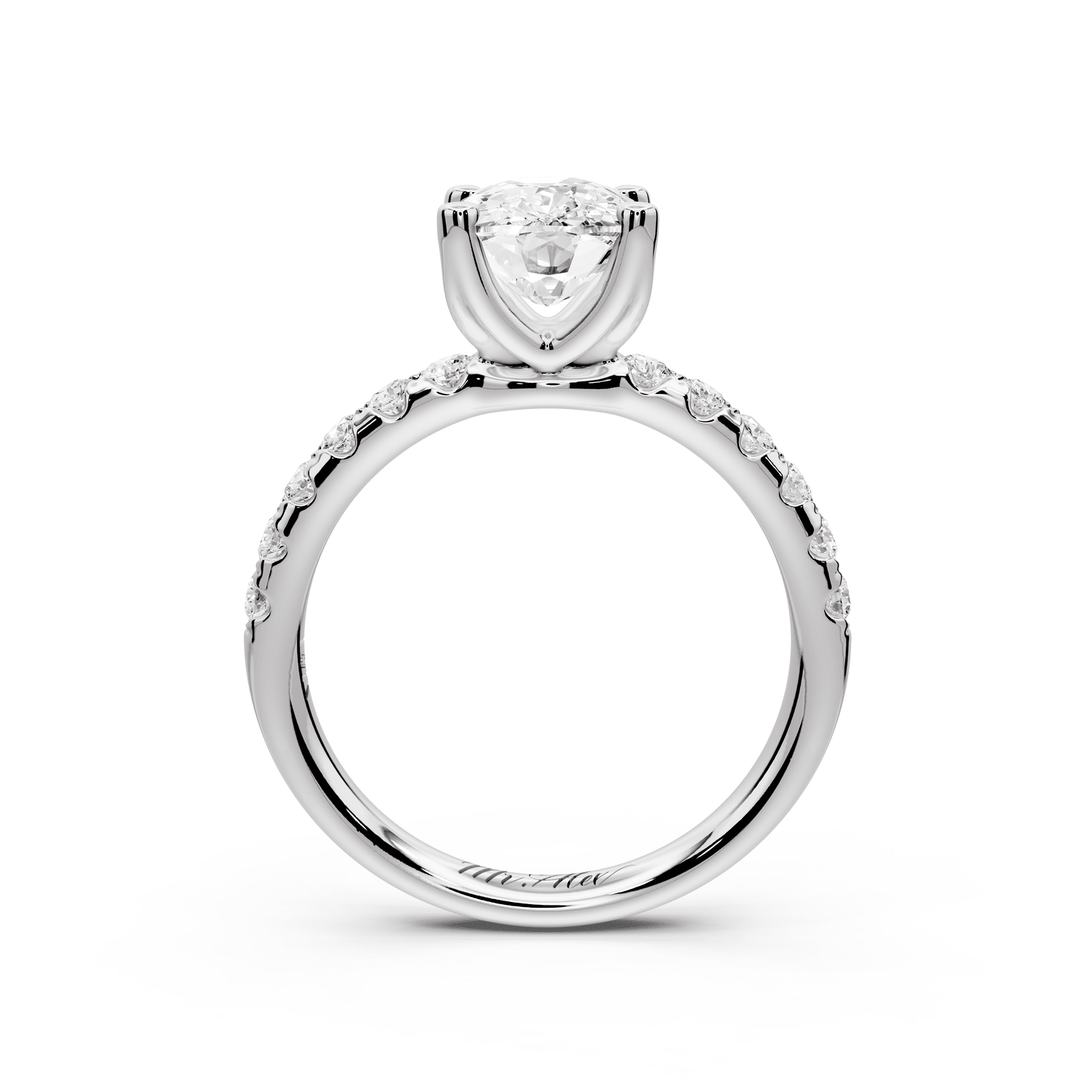 Valeria - 2ct 14k white gold ecushion Scalloped Pavé Half Band Engagement Ring - Mr. Alex Jewelry