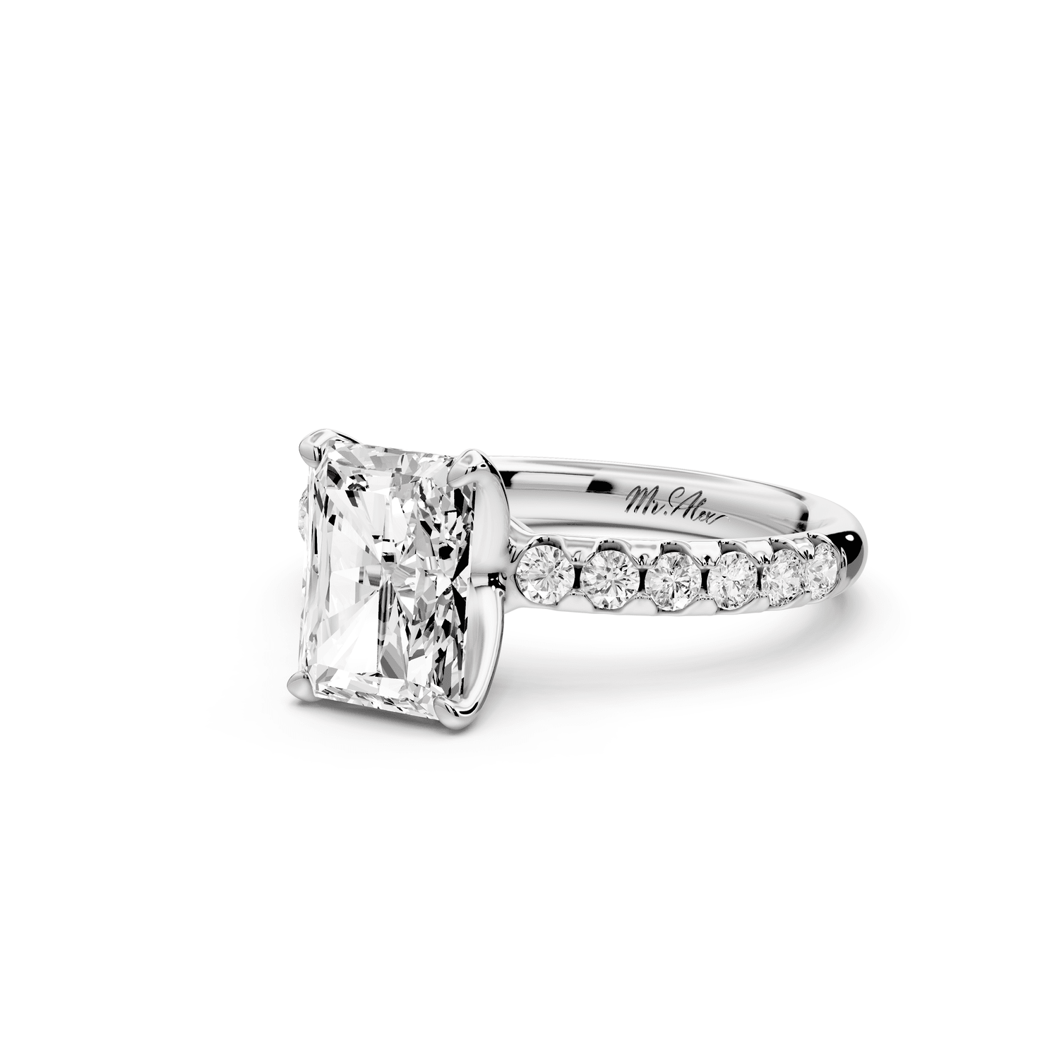 Valeria - 2ct 14k white gold radiant Scalloped Pavé Half Band Engagement Ring - Mr. Alex Jewelry