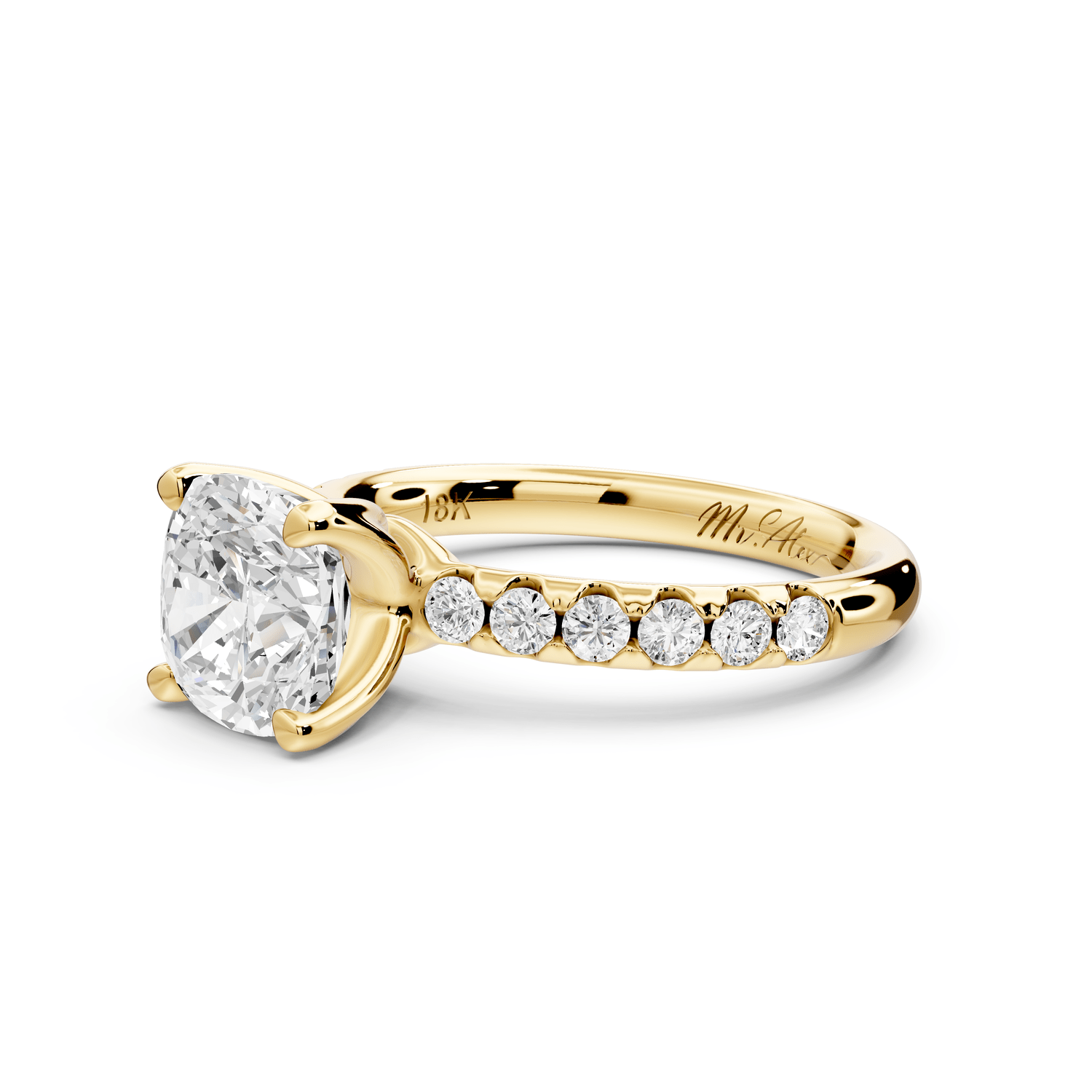 Valeria - 2ct 14k yellow gold cushion Scalloped Pavé Half Band Engagement Ring - Mr. Alex Jewelry