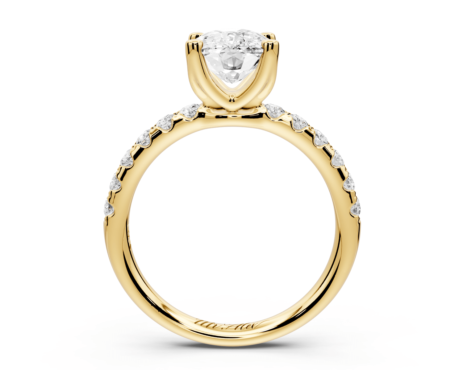 Valeria - 2ct 14k yellow gold ecushion Scalloped Pavé Half Band Engagement Ring - Mr. Alex Jewelry