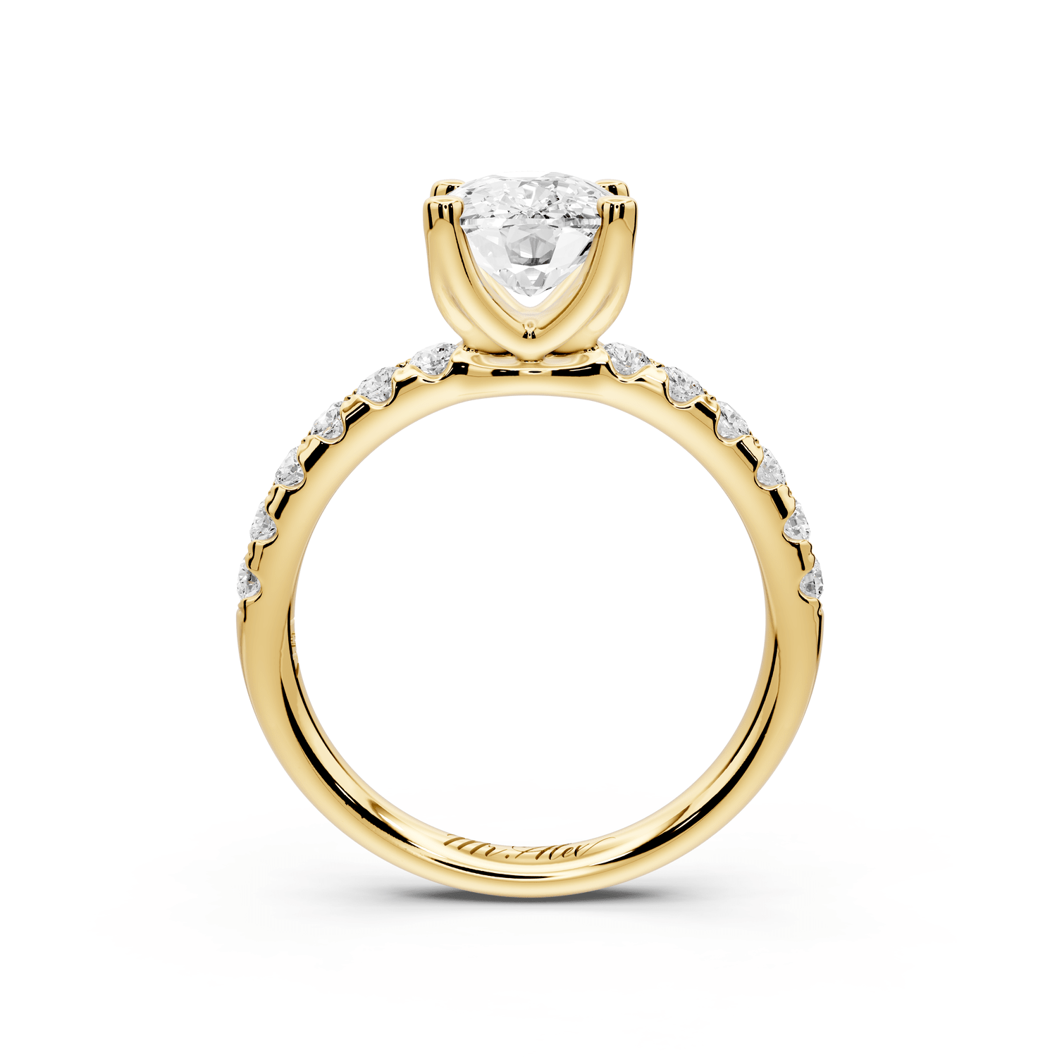 Valeria - 2ct 14k yellow gold ecushion Scalloped Pavé Half Band Engagement Ring - Mr. Alex Jewelry