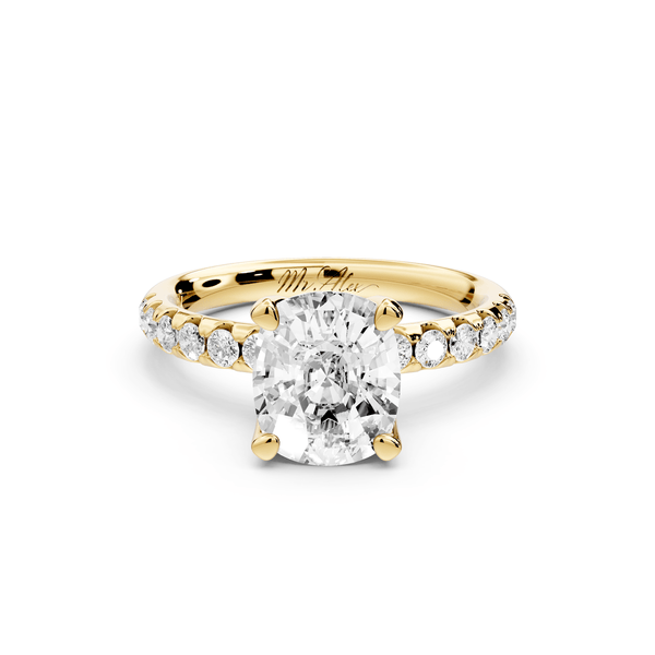 Valeria - 2ct 14k yellow gold ecushion Scalloped Pavé Half Band Engagement Ring - Mr. Alex Jewelry