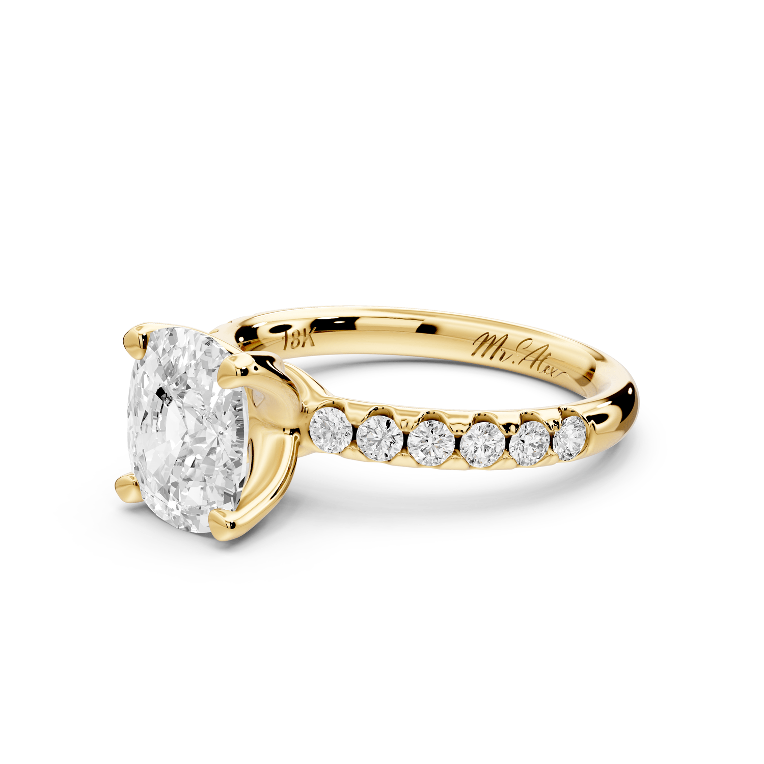 Valeria - 2ct 14k yellow gold ecushion Scalloped Pavé Half Band Engagement Ring - Mr. Alex Jewelry