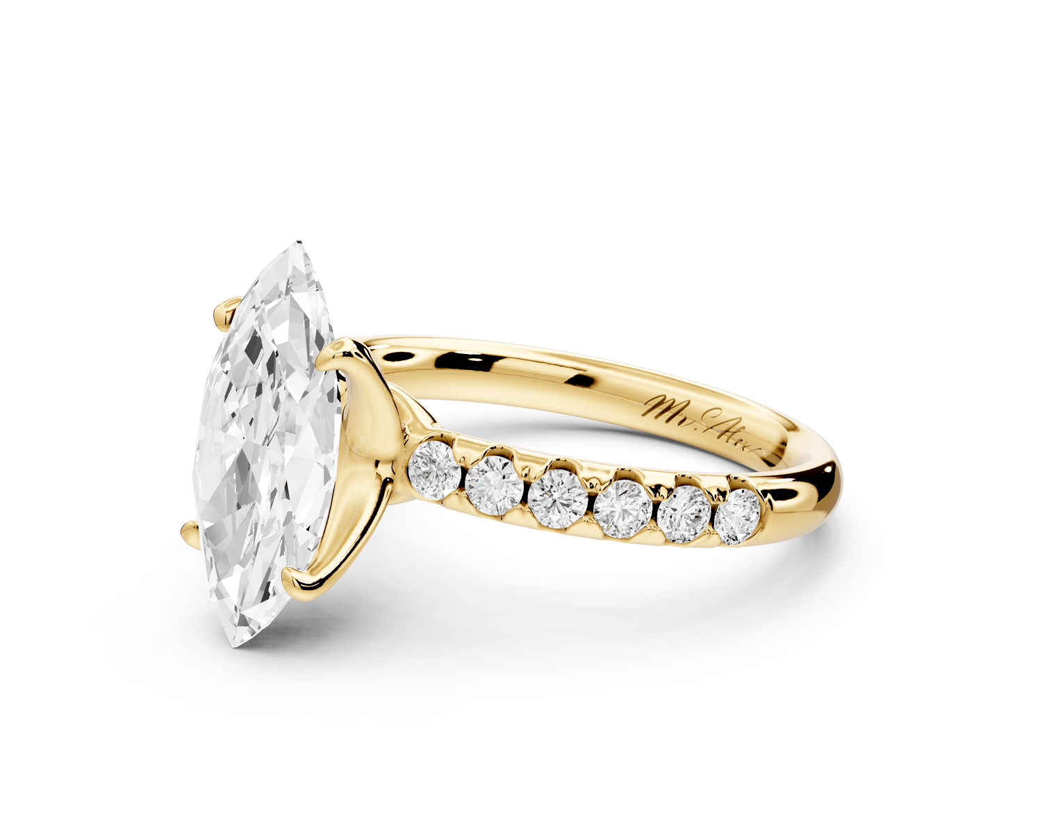 Valeria - 2ct 14k yellow gold marquise Scalloped Pavé Half Band Engagement Ring - Mr. Alex Jewelry