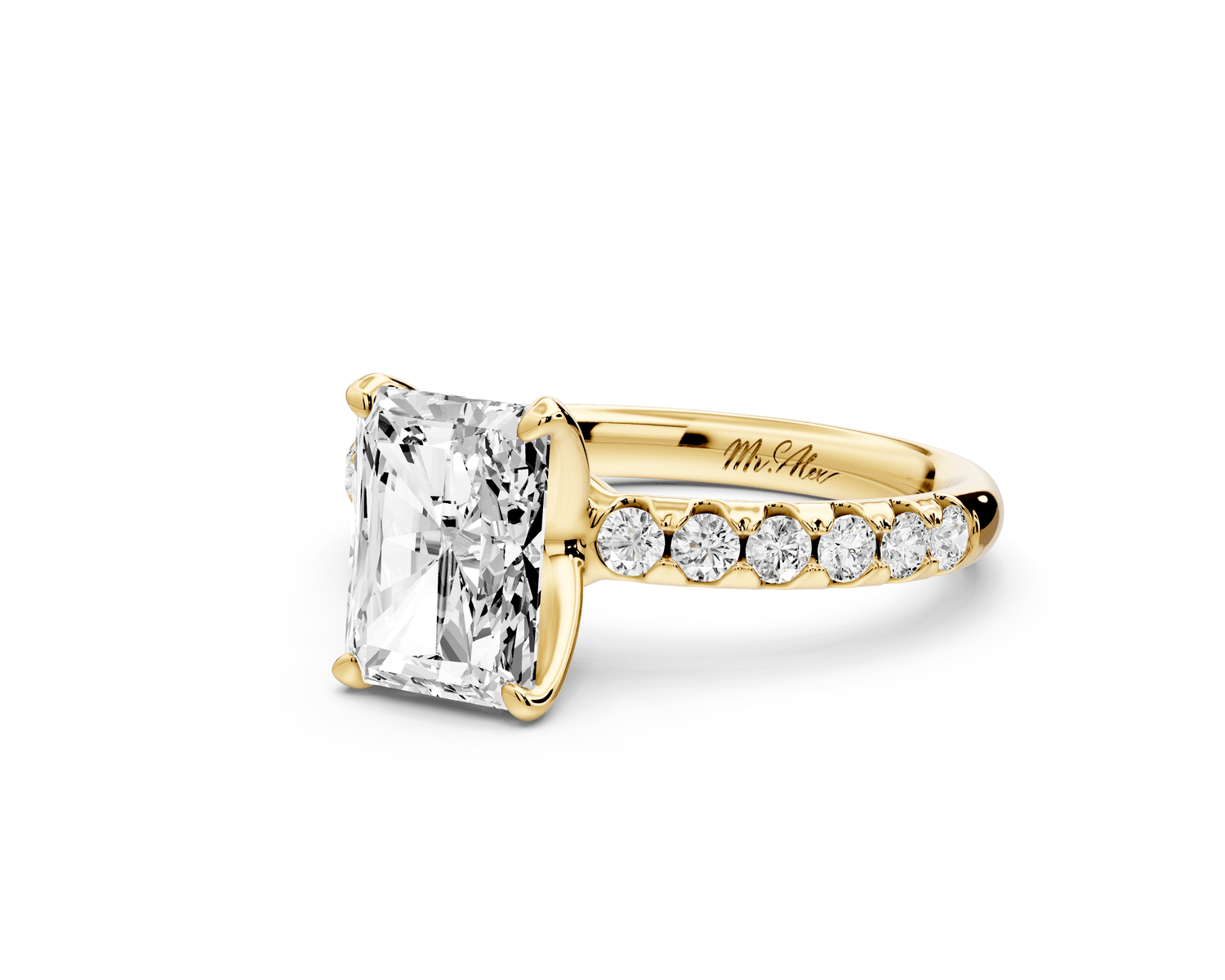 Valeria - 2ct 14k yellow gold radiant Scalloped Pavé Half Band Engagement Ring - Mr. Alex Jewelry