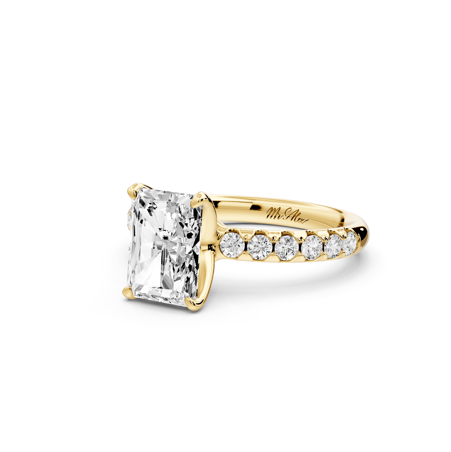Valeria - 2ct 14k yellow gold radiant Scalloped Pavé Half Band Engagement Ring - Mr. Alex Jewelry