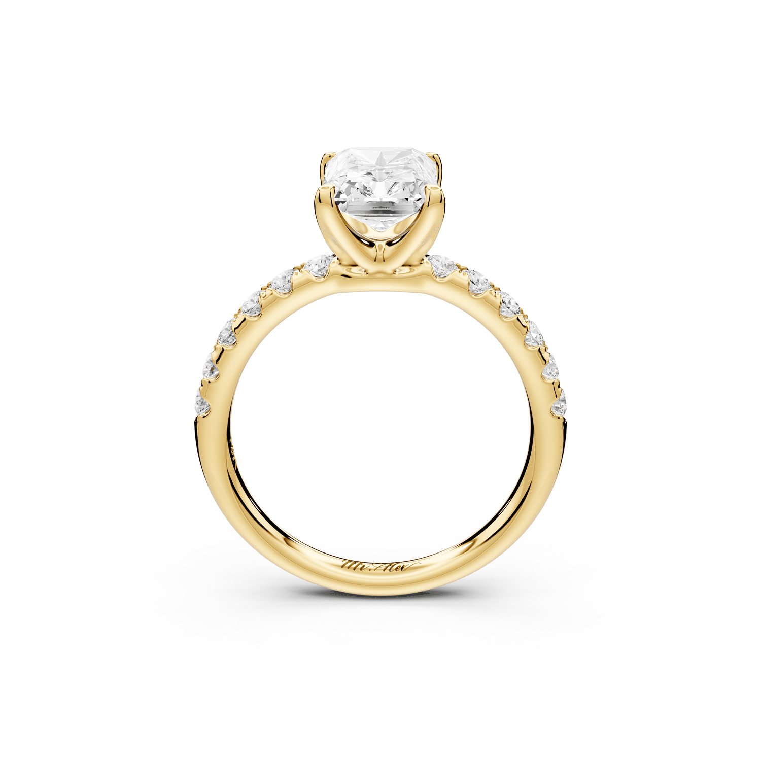 Valeria - 2ct 14k yellow gold radiant Scalloped Pavé Half Band Engagement Ring - Mr. Alex Jewelry