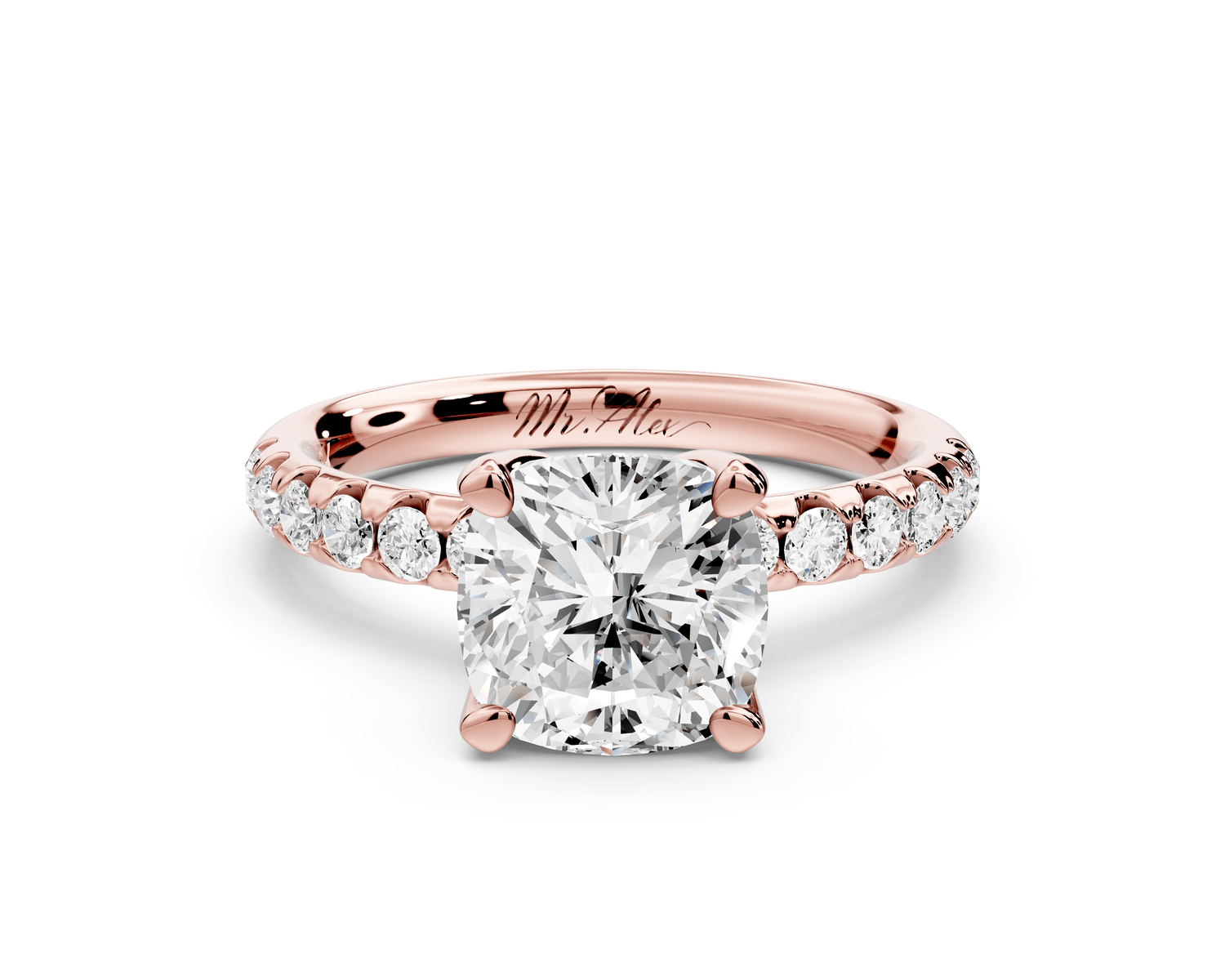 Valeria - 2ct 18k rose gold cushion Scalloped Pavé Half Band Engagement Ring - Mr. Alex Jewelry