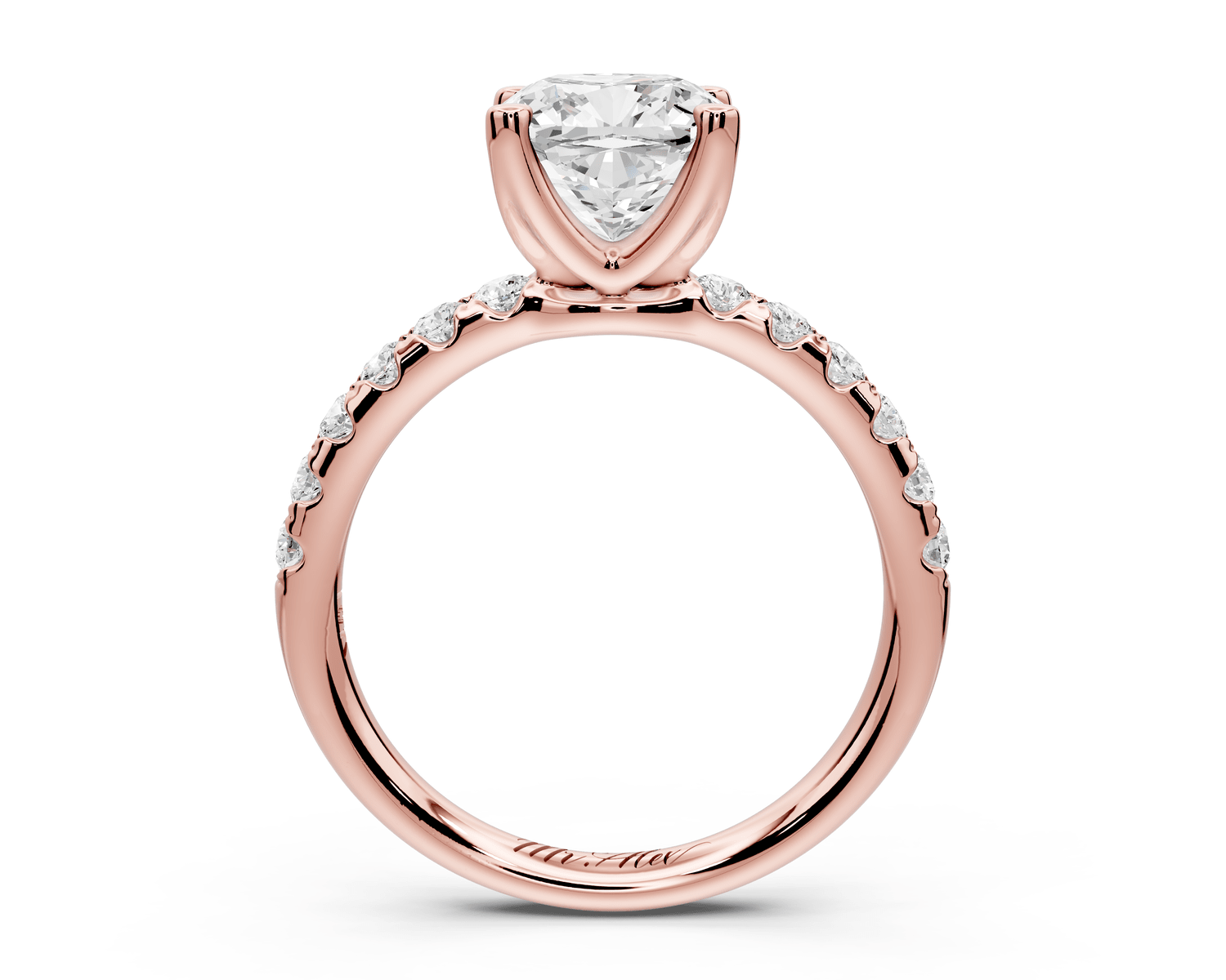 Valeria - 2ct 18k rose gold cushion Scalloped Pavé Half Band Engagement Ring - Mr. Alex Jewelry