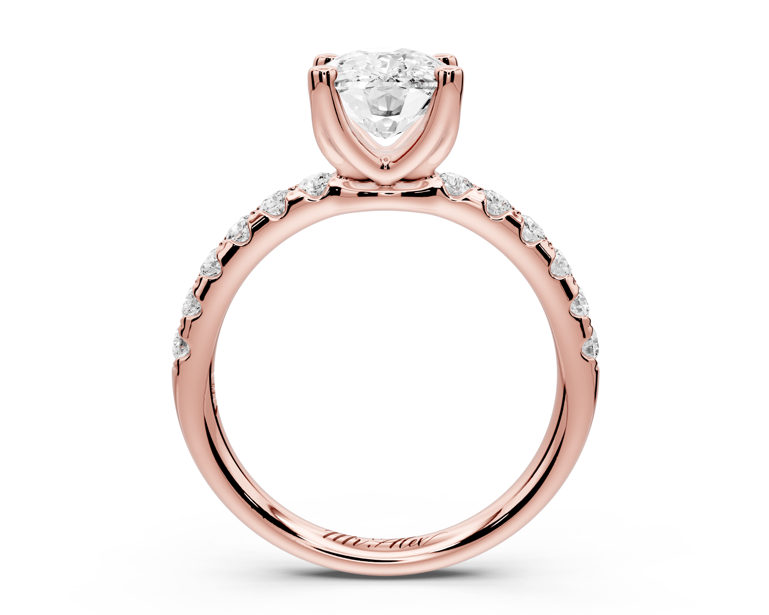 Valeria - 2ct 18k rose gold ecushion Scalloped Pavé Half Band Engagement Ring - Mr. Alex Jewelry