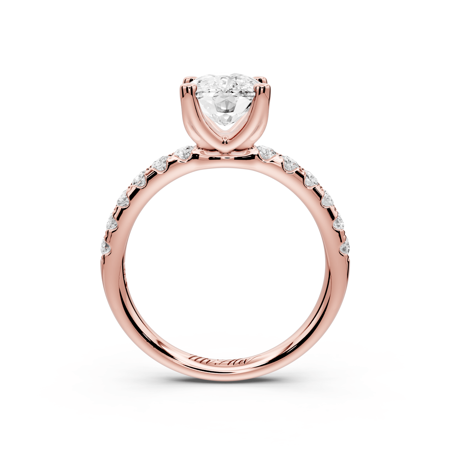 Valeria - 2ct 18k rose gold ecushion Scalloped Pavé Half Band Engagement Ring - Mr. Alex Jewelry