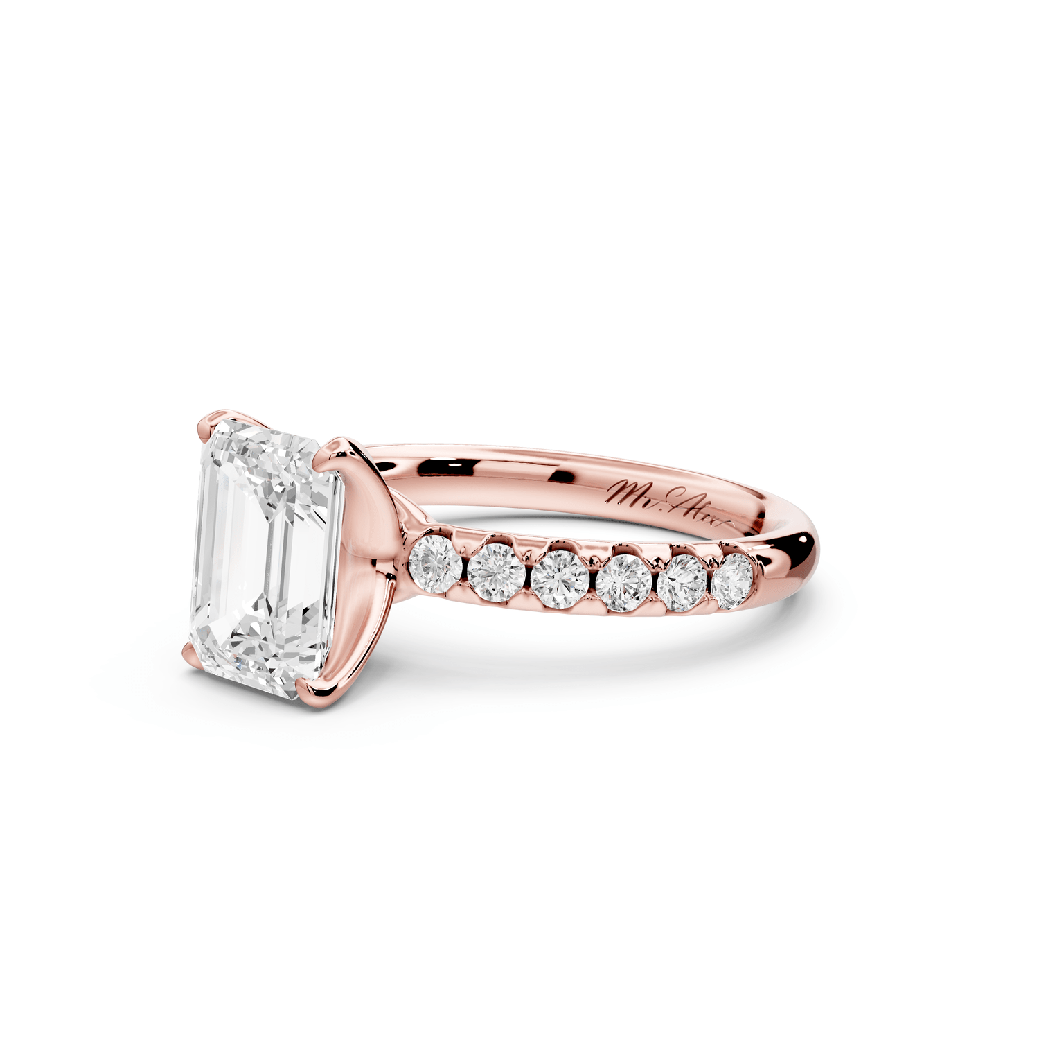 Valeria - 2ct 18k rose gold emerald Scalloped Pavé Half Band Engagement Ring - Mr. Alex Jewelry