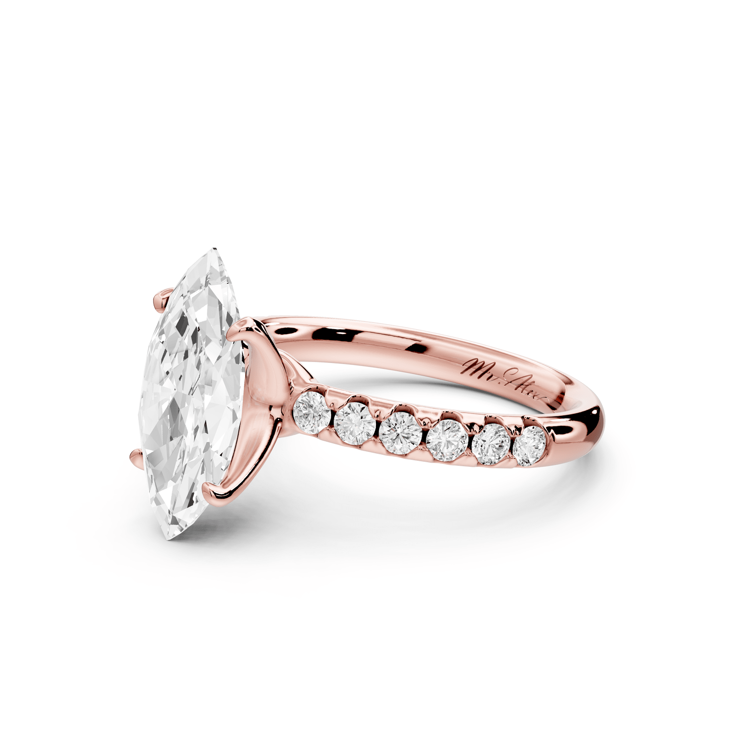 Valeria - 2ct 18k rose gold marquise Scalloped Pavé Half Band Engagement Ring - Mr. Alex Jewelry