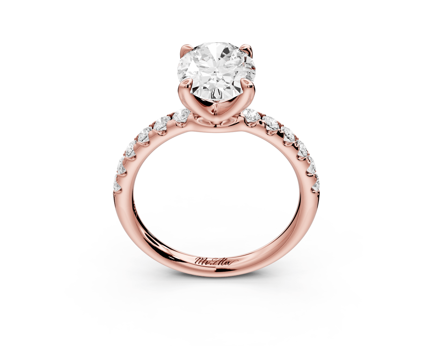 Valeria - 2ct 18k rose gold oval Scalloped Pavé Half Band Engagement Ring - Mr. Alex Jewelry