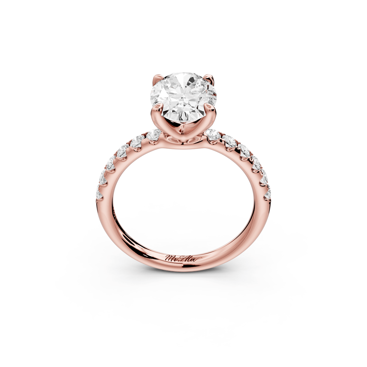 Valeria - 2ct 18k rose gold oval Scalloped Pavé Half Band Engagement Ring - Mr. Alex Jewelry