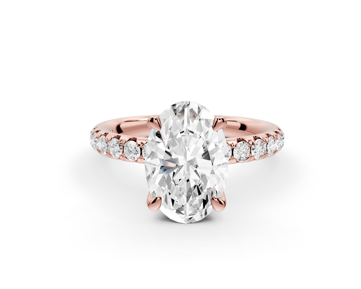 Valeria - 2ct 18k rose gold oval Scalloped Pavé Half Band Engagement Ring - Mr. Alex Jewelry