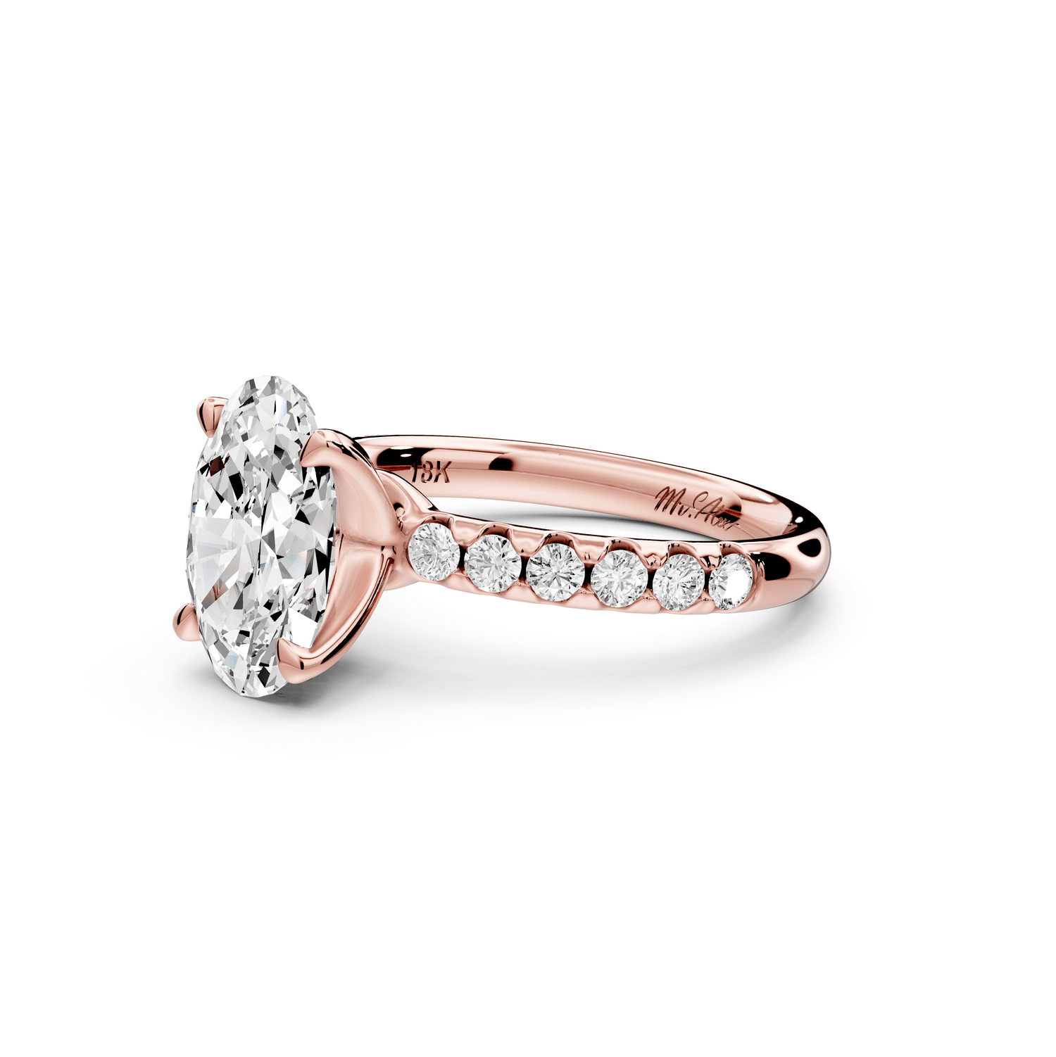 Valeria - 2ct 18k rose gold oval Scalloped Pavé Half Band Engagement Ring - Mr. Alex Jewelry