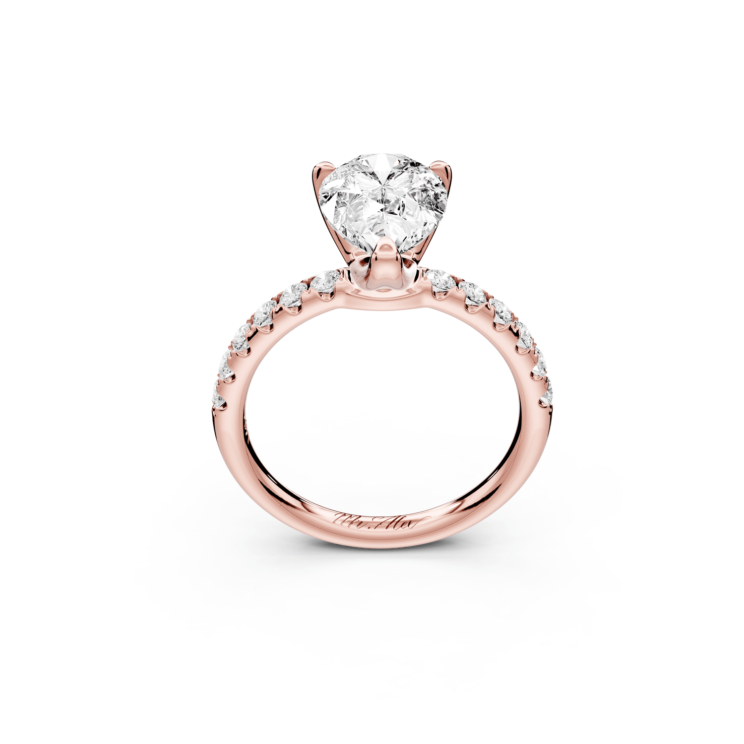 Valeria - 2ct 18k rose gold pear Scalloped Pavé Half Band Engagement Ring - Mr. Alex Jewelry