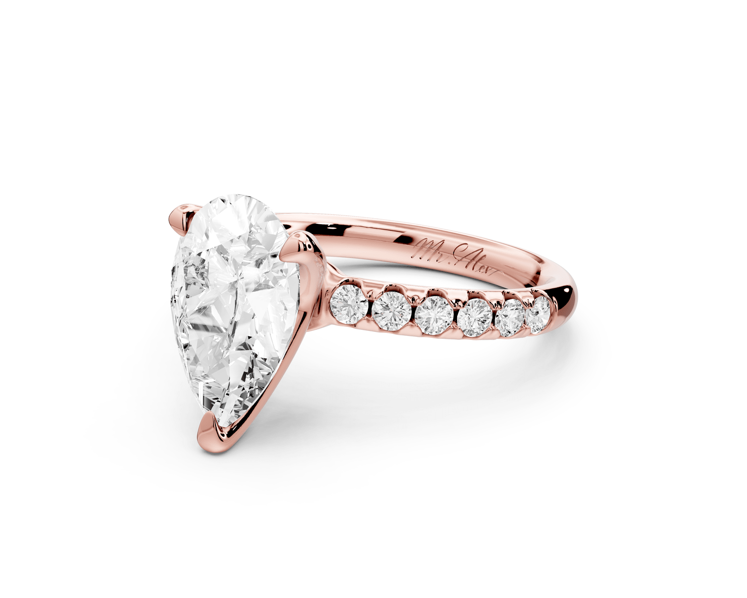 Valeria - 2ct 18k rose gold pear Scalloped Pavé Half Band Engagement Ring - Mr. Alex Jewelry