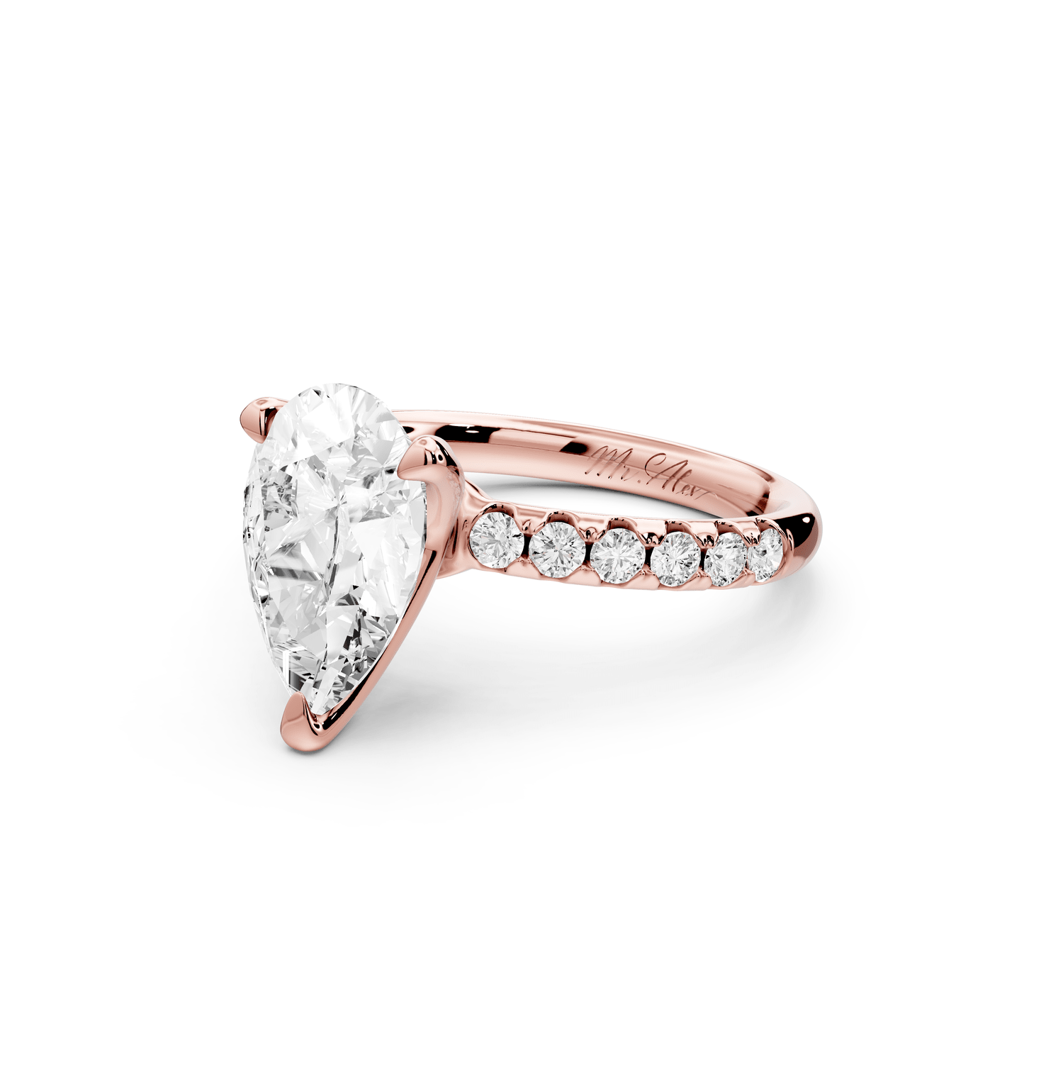Valeria - 2ct 18k rose gold pear Scalloped Pavé Half Band Engagement Ring - Mr. Alex Jewelry