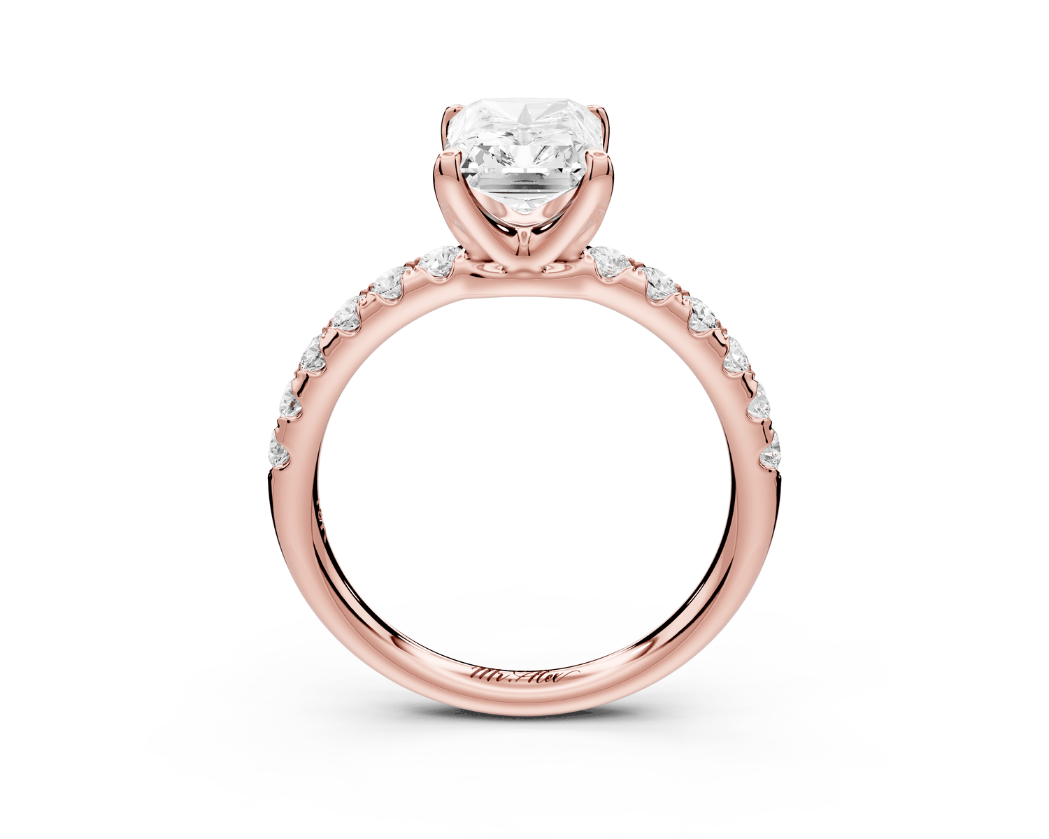 Valeria - 2ct 18k rose gold radiant Scalloped Pavé Half Band Engagement Ring - Mr. Alex Jewelry