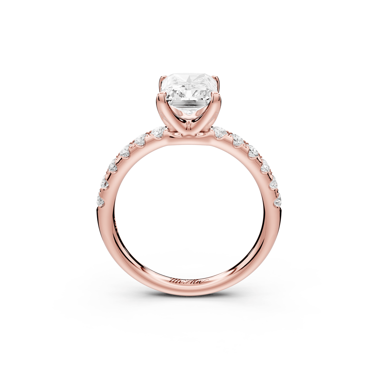 Valeria - 2ct 18k rose gold radiant Scalloped Pavé Half Band Engagement Ring - Mr. Alex Jewelry