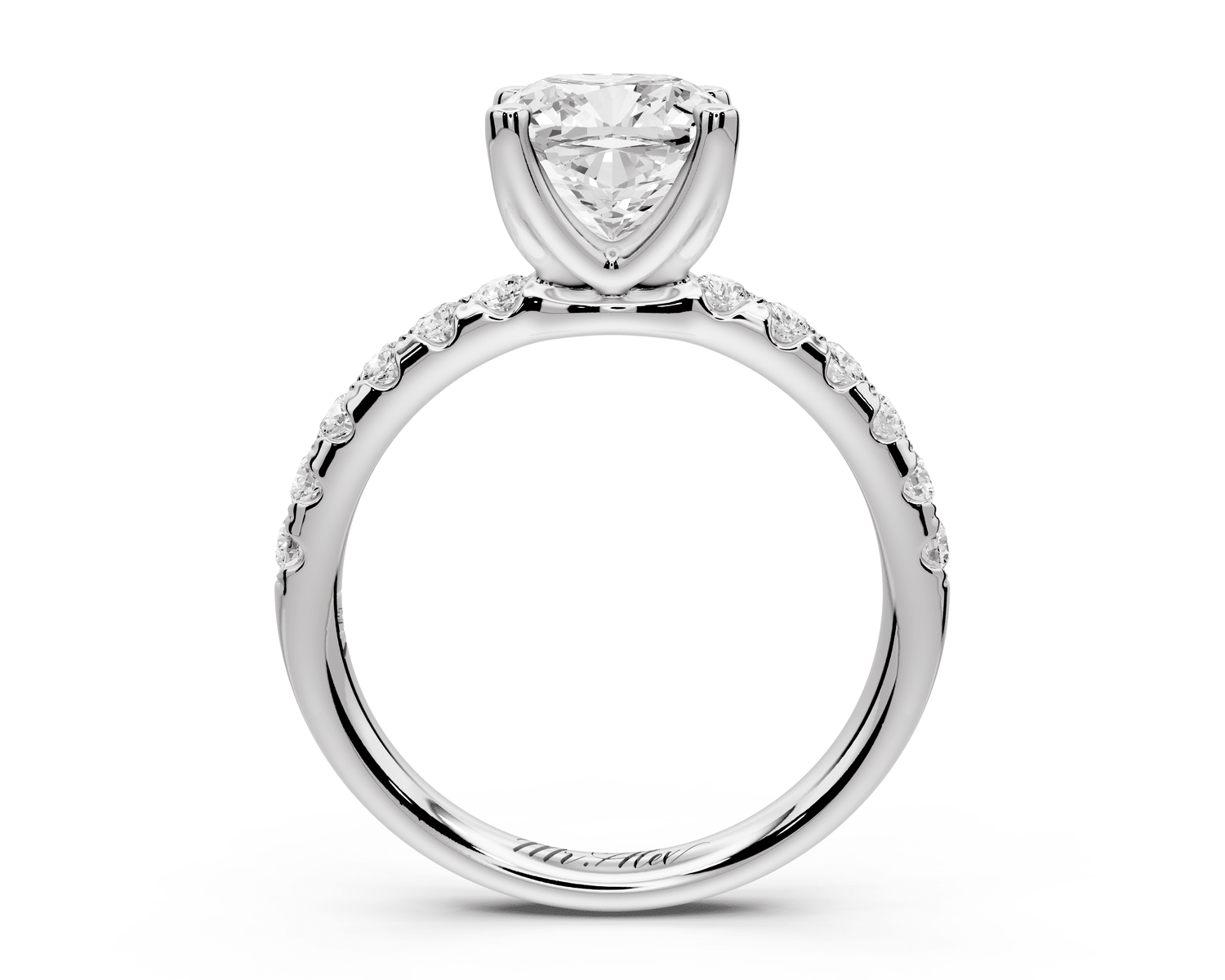 Valeria - 2ct 18k white gold cushion Scalloped Pavé Half Band Engagement Ring - Mr. Alex Jewelry