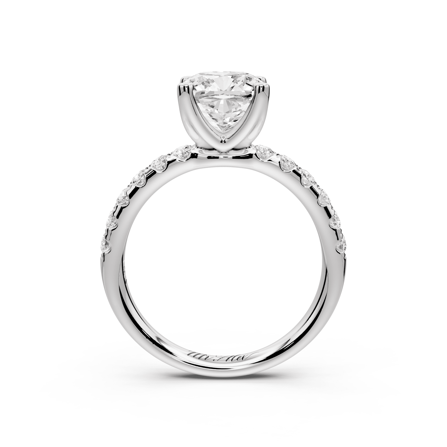 Valeria - 2ct 18k white gold cushion Scalloped Pavé Half Band Engagement Ring - Mr. Alex Jewelry