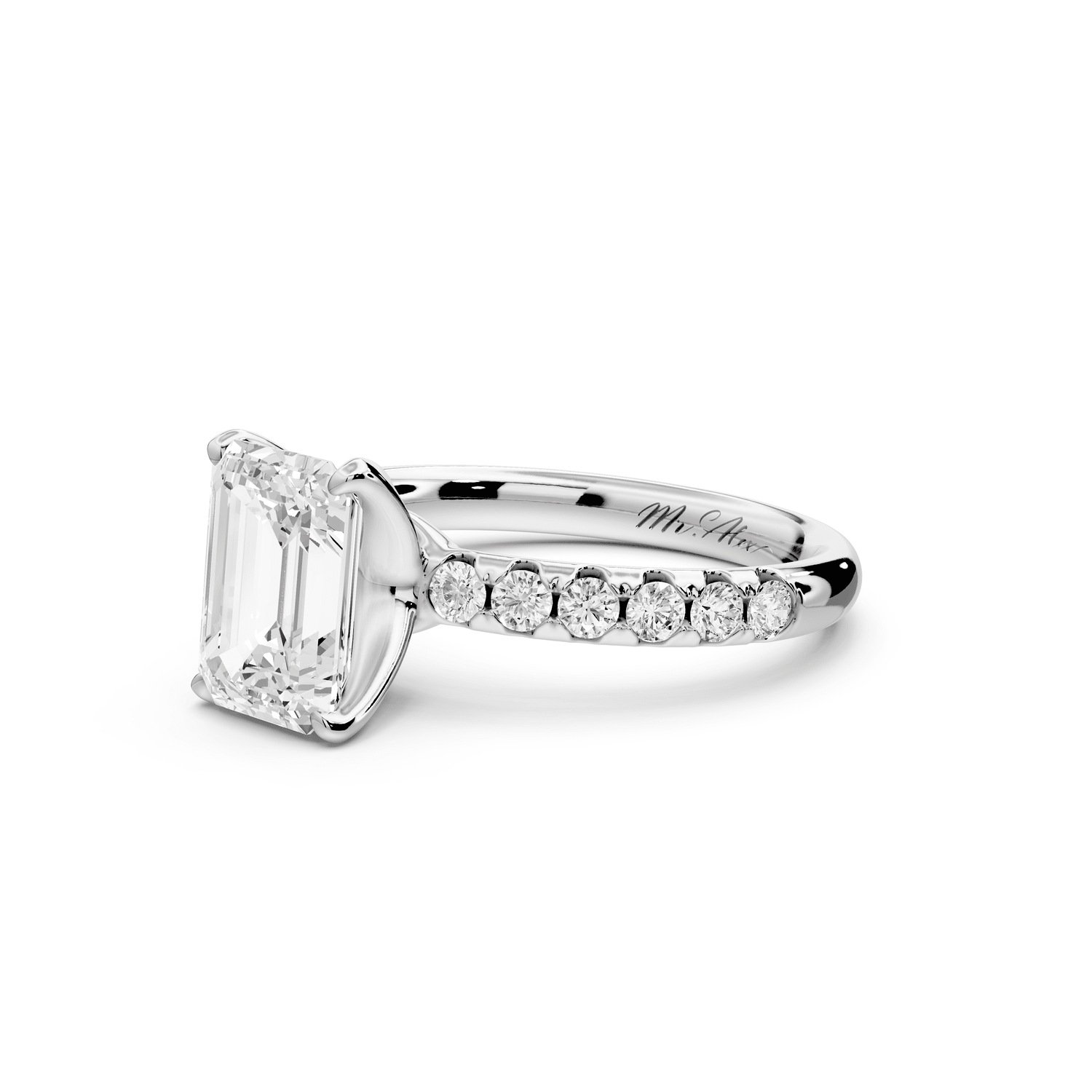 Valeria - 2ct 18k white gold emerald Scalloped Pavé Half Band Engagement Ring - Mr. Alex Jewelry