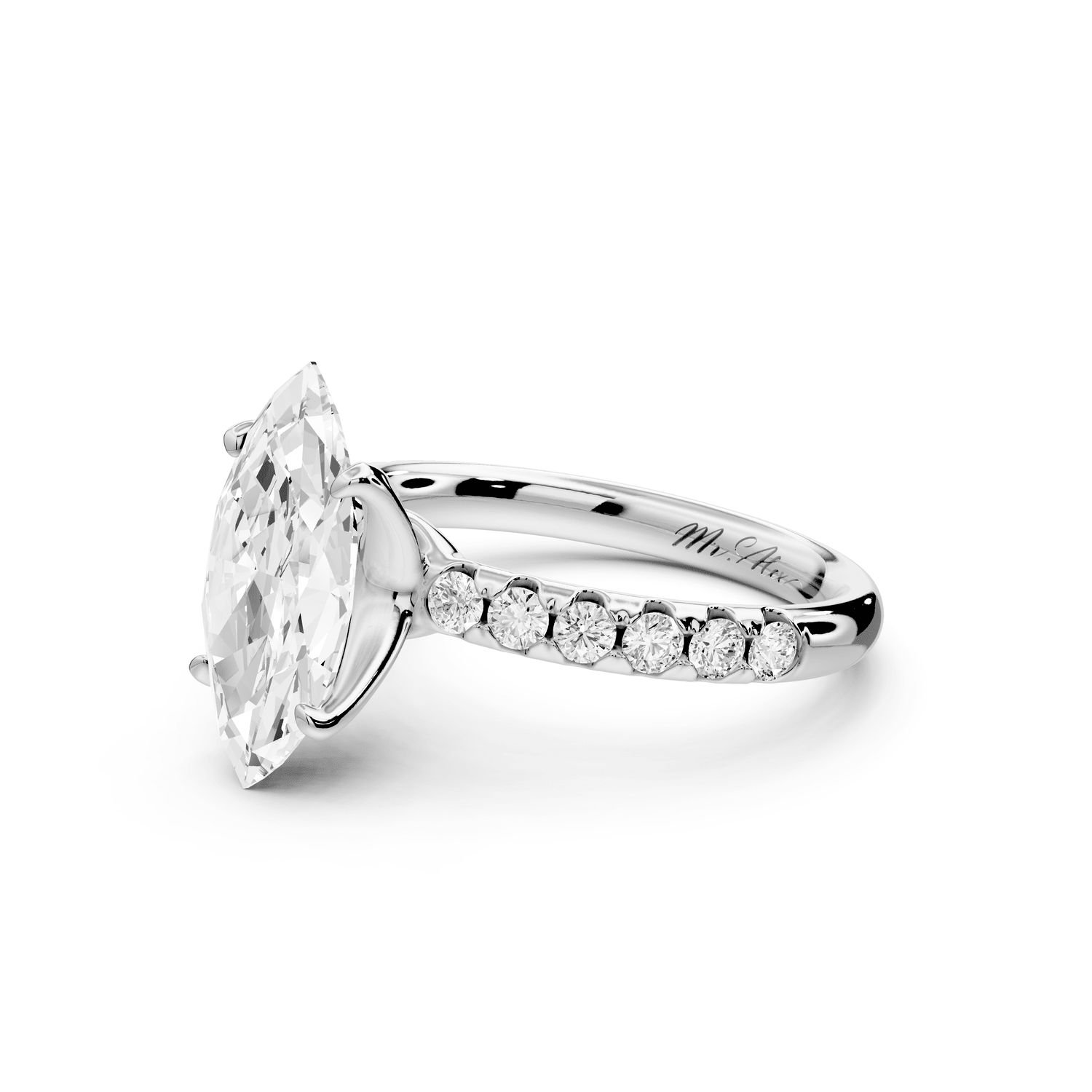 Valeria - 2ct 18k white gold marquise Scalloped Pavé Half Band Engagement Ring - Mr. Alex Jewelry