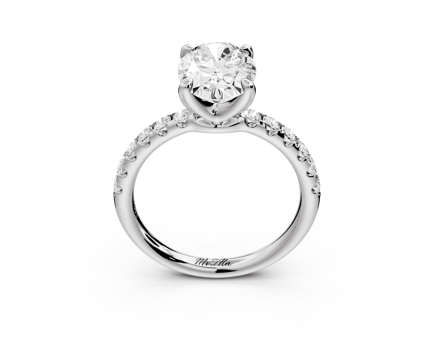Valeria - 2ct 18k white gold oval Scalloped Pavé Half Band Engagement Ring - Mr. Alex Jewelry