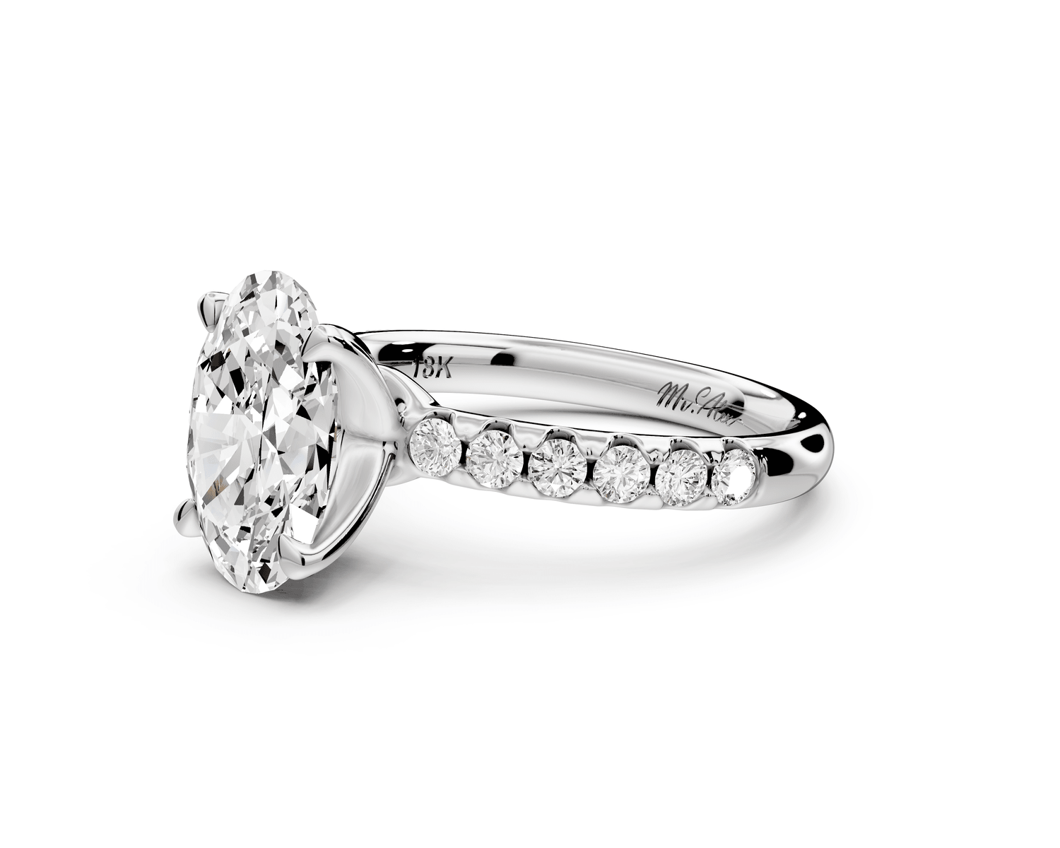 Valeria - 2ct 18k white gold oval Scalloped Pavé Half Band Engagement Ring - Mr. Alex Jewelry