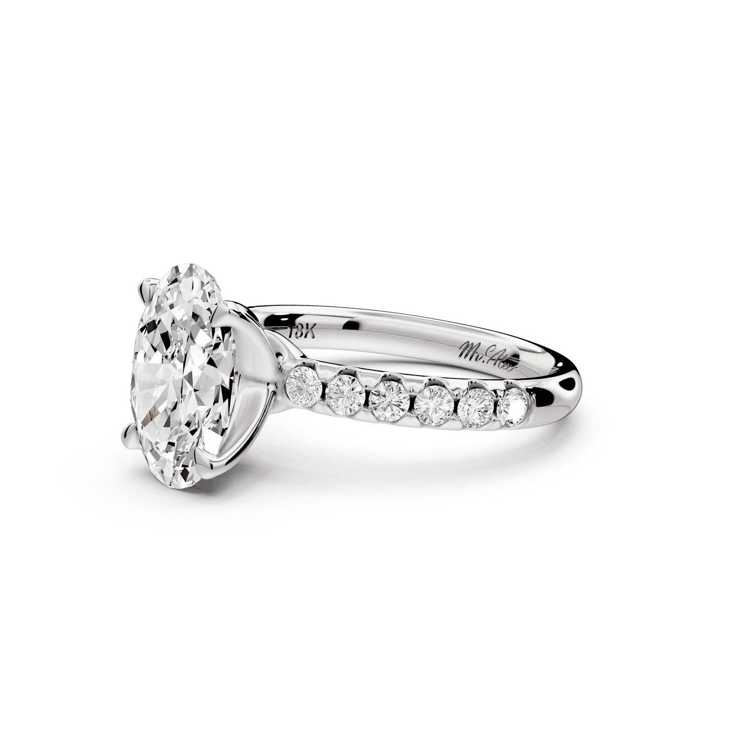 Valeria - 2ct 18k white gold oval Scalloped Pavé Half Band Engagement Ring - Mr. Alex Jewelry