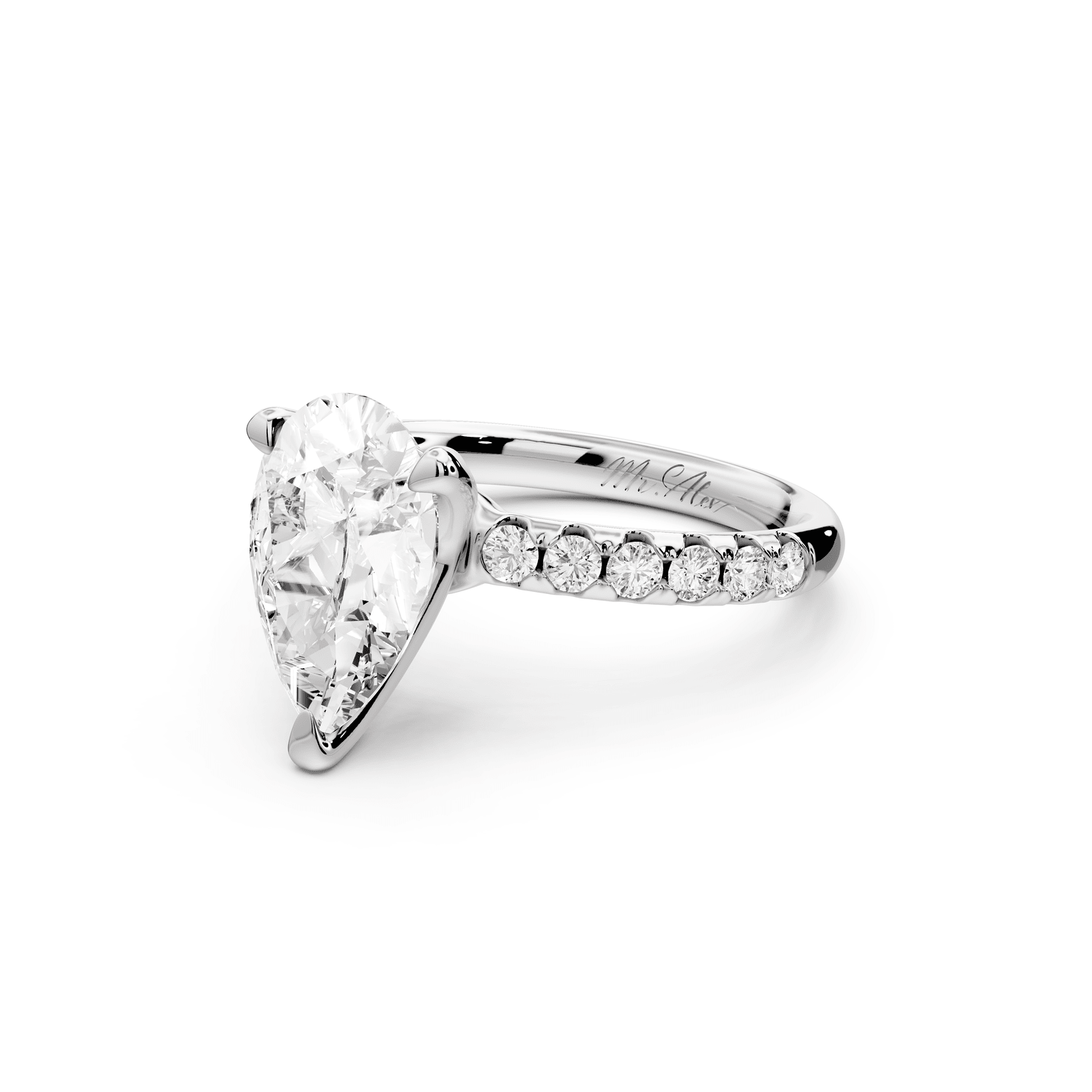 Valeria - 2ct 18k white gold pear Scalloped Pavé Half Band Engagement Ring - Mr. Alex Jewelry
