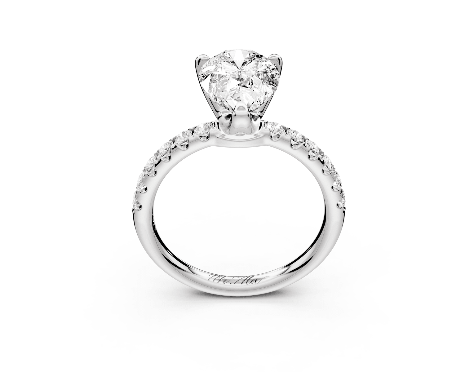 Valeria - 2ct 18k white gold pear Scalloped Pavé Half Band Engagement Ring - Mr. Alex Jewelry